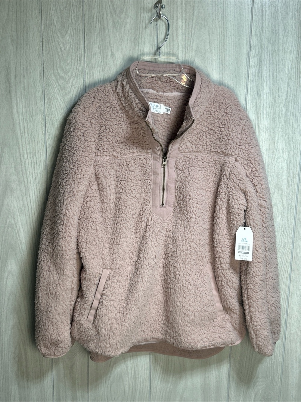 Time And Tru Pink Quarter Zip Sherpa Pullover Size Large (12-14) New